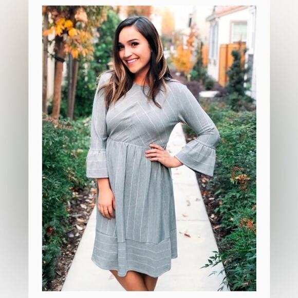 Gray Metallic Chevron Striped Dress - Picture 3 of 8